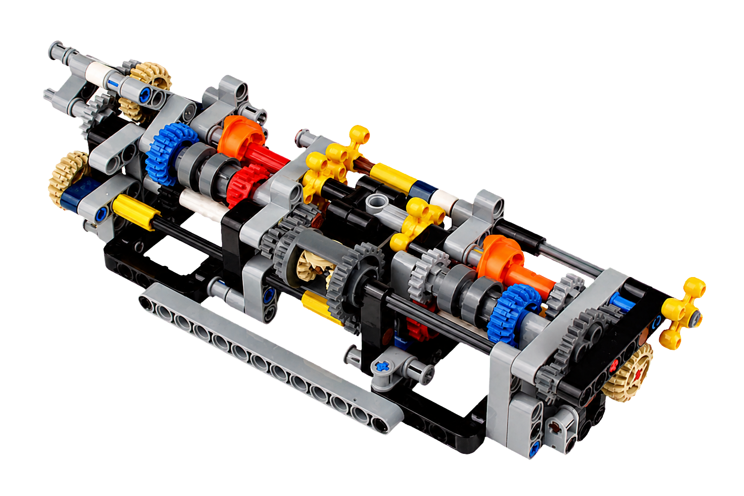 A complex LEGO Technic sequential gearbox with interlocking gears